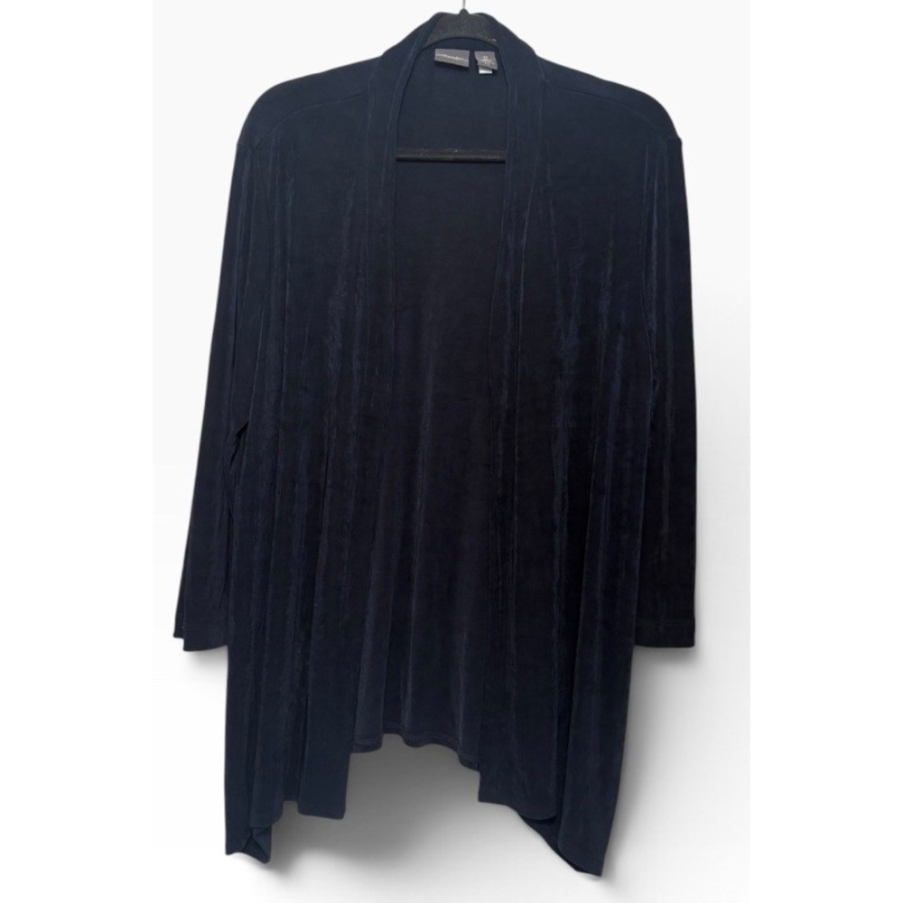 Chico's Travelers Womens Navy Open Front Cardigan Sz 2 (L) Stretch Cozy Travel